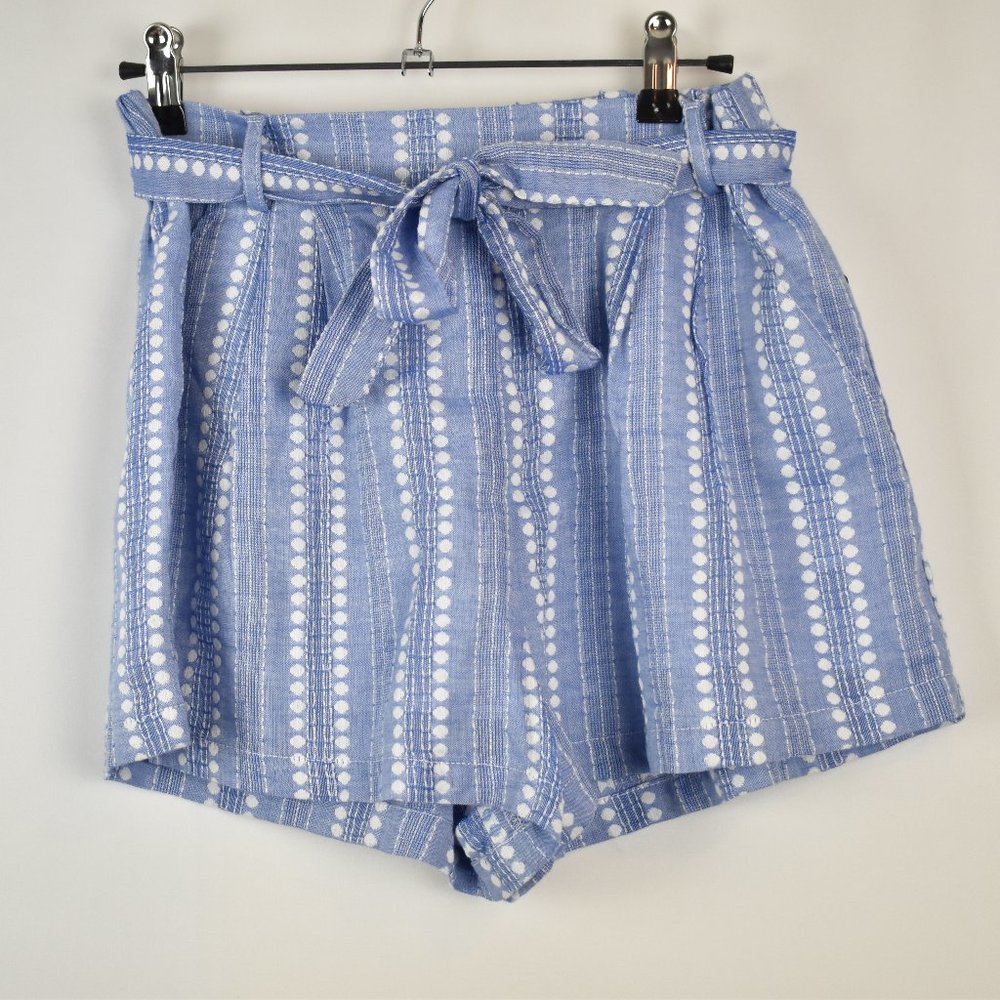 Forever 21 NWT Medium Cotton Coastal Blue and Ivory Polka Dot Woven Lined Shorts